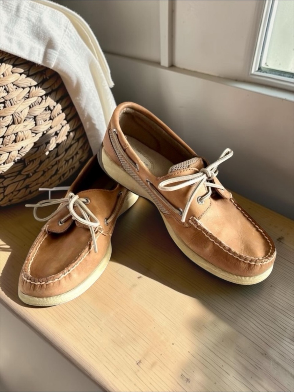 Sperry Top‑Sider Tan Leather Boat Shoes ⛵️ Wide Width Women’s 6.5
